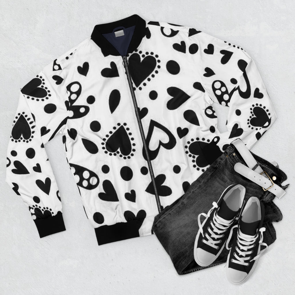 "Black and White Hearts" Bomber Jacket