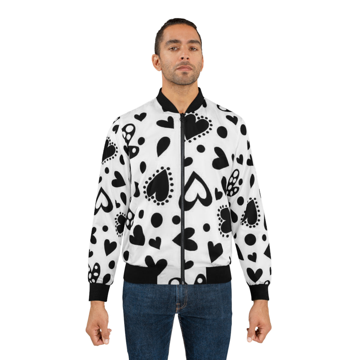 "Black and White Hearts" Bomber Jacket