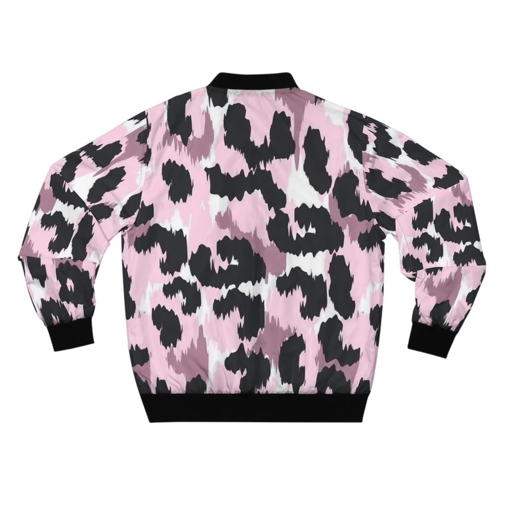 Pink Leopard Print Bomber Jacket